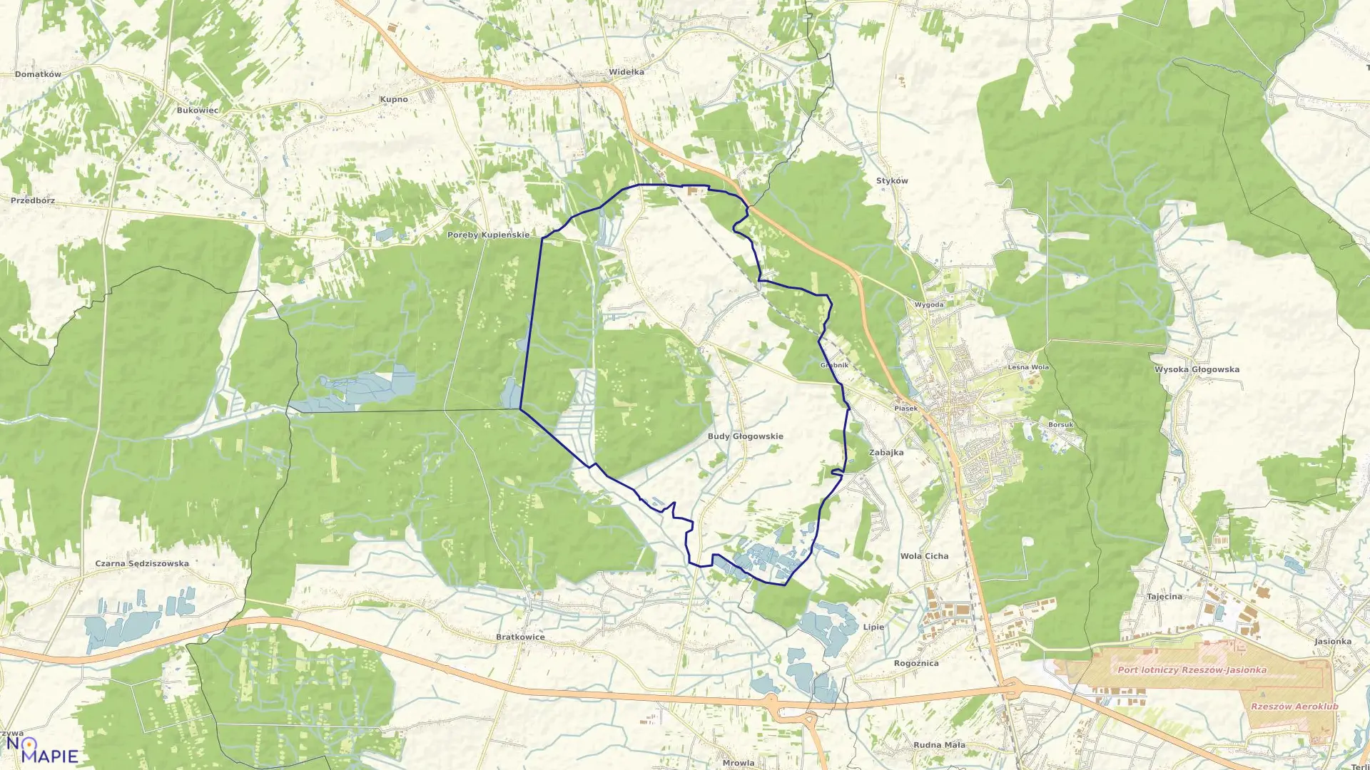 Mapa obrębu Budy Głogowskie w gminie Głogów Małopolski