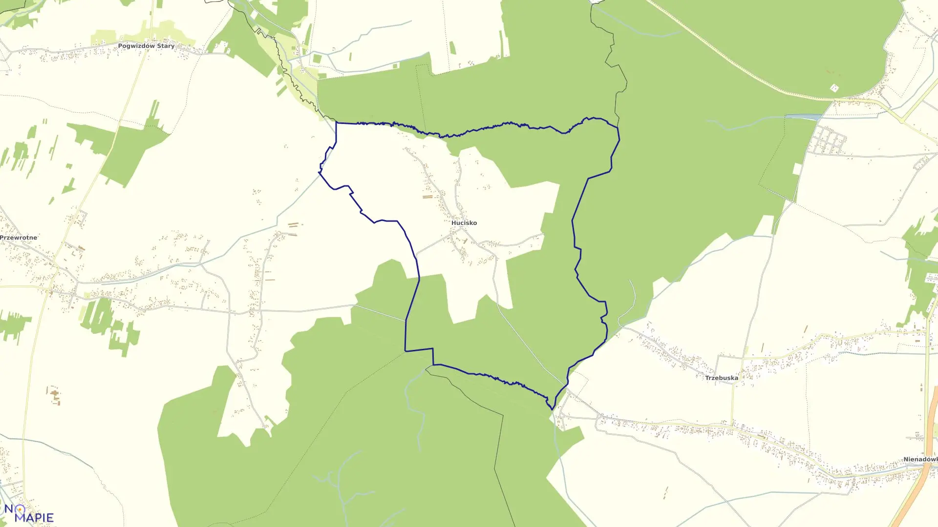 Mapa obrębu Hucisko w gminie Głogów Małopolski