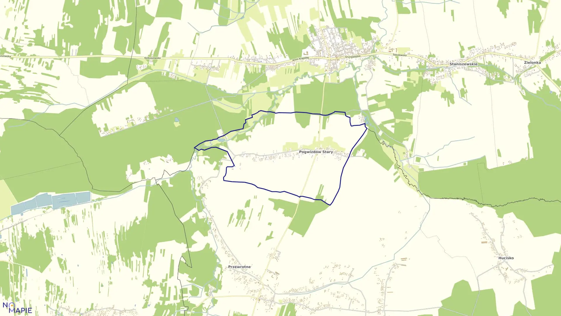 Mapa obrębu Pogwizdów Stary w gminie Głogów Małopolski