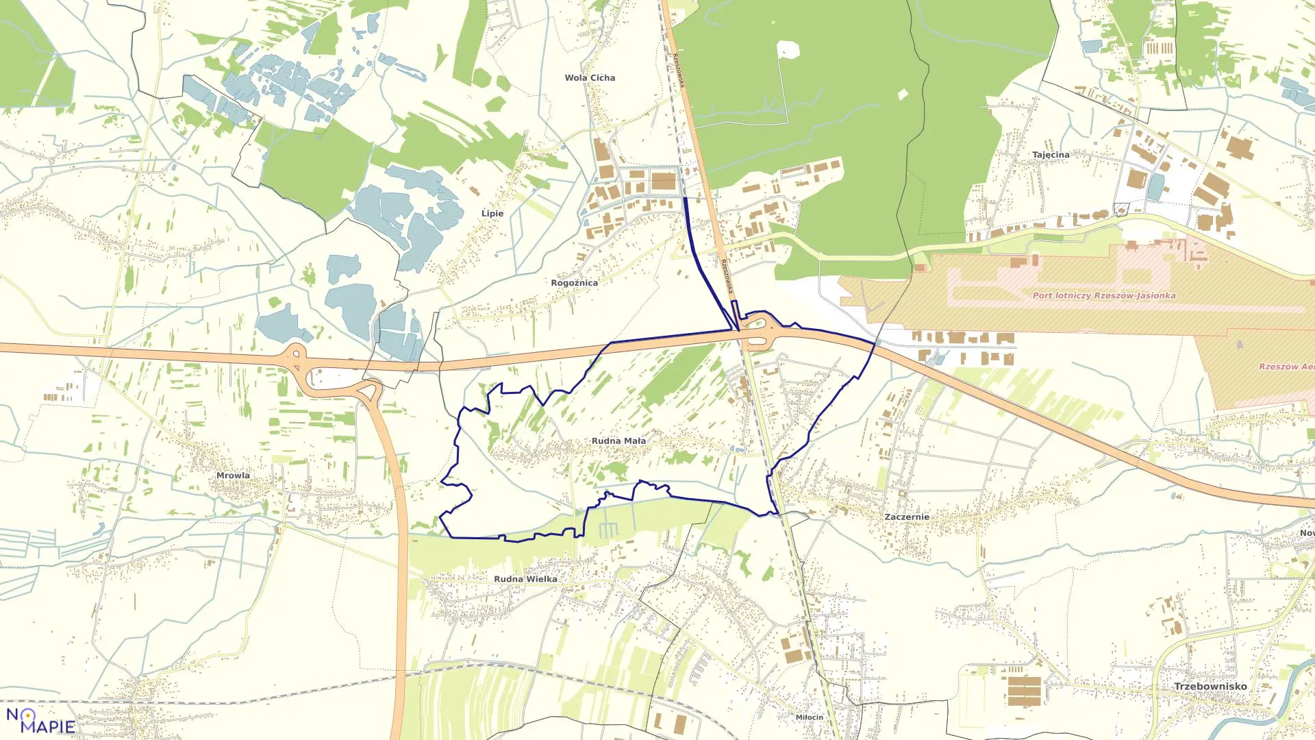 Mapa obrębu Rudna Mała w gminie Głogów Małopolski