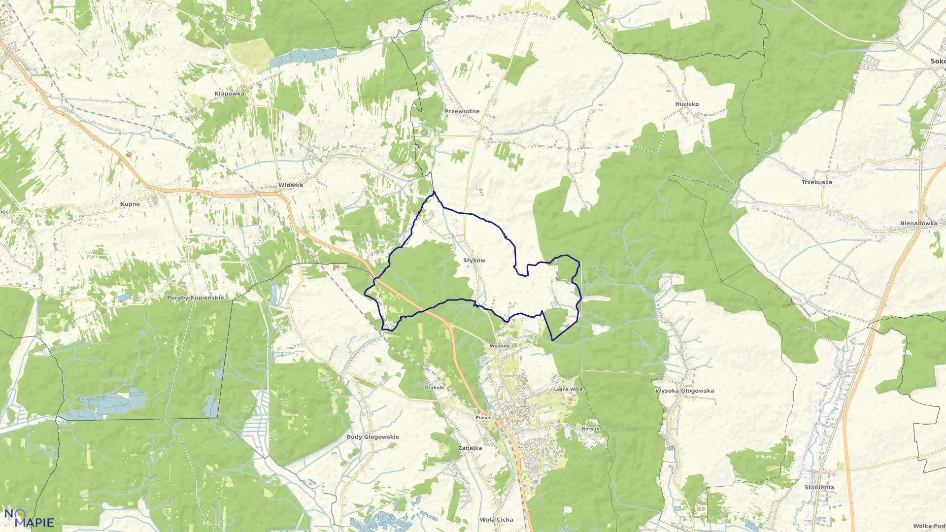 Mapa obrębu Styków w gminie Głogów Małopolski