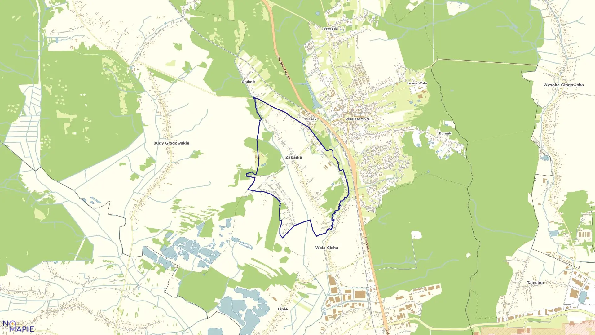 Mapa obrębu Zabajka w gminie Głogów Małopolski